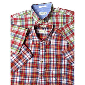Men's Orvis Plaid Button Down Shirts Size Large Short Sleeve Cotton Holiday NWOT